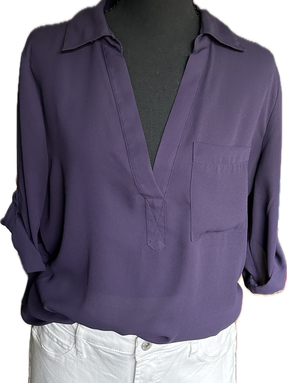 New York & Company Purple V-Neck Blouse